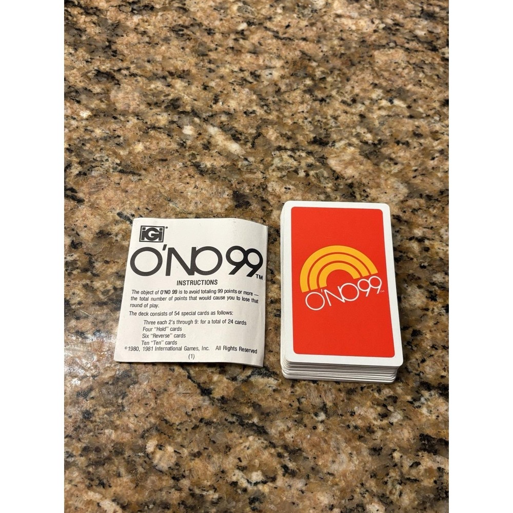 O' No 99 Vintage Card Game by Uno 1981  Family Card Game All Cards  No Box